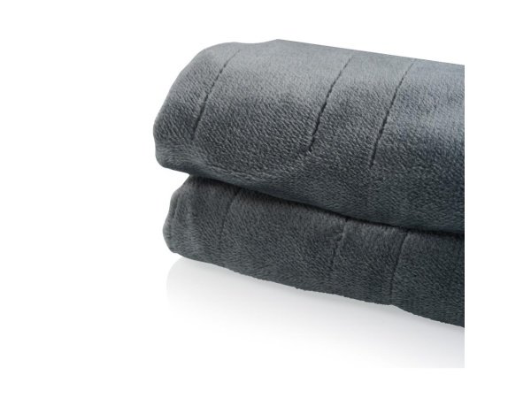 Tristar BW-4780 elektrisk varmetæppe Tristar BW-4780 elektrisk varmetæppe i grå fleece, 80W, størrelse 160x130 cm, med justerbare varmeindstillinger. Billedet viser hele produktet.