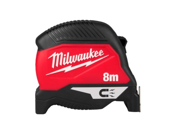 Milwaukee Gen4 målebånd Milwaukee Gen4 magnet målebånd 8 m. Billedet viser produktet foldet sammen.