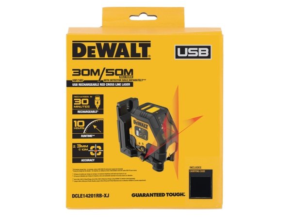 Dewalt USB-C krydslinjelaser Dewalt USB-C krydslinjelaser rød stråle