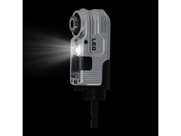Dewalt højrevinklet forsats Dewalt Flextorq® modulær højrevinklet forsats med LED-Lys. Billedet viser produktet fra en skrå vinkel.