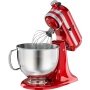 KitchenAid Artisan køkkenmaskine 5KSM175PSECA i rød metallic med tilbehør. Billedet viser produktet fra siden.