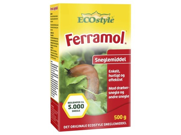 Ecostyle Ferramol sneglefri 500 gr. Billedet viser produktet med hvid baggrund.