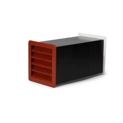 Viksa friskluftsventil type 1 rød med slagfast polystyren (4,5 mm). Billedet viser produktet forfra.