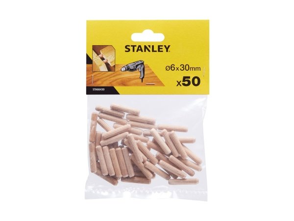 Stanley dyvler 30 x Ø6 mm i bøgetræ. Billedet viser produktet med hvid baggrund.