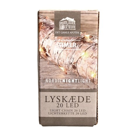 DGA LED lyskæde 190 cm, m/timer. Miljøbilledet viser produktet på gren.