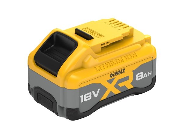 Et professionelt 18V batteri fra DeWalt med høj kapacitet på 8,0Ah, ideelt til krævende arbejdsopgaver.