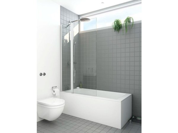 Scanbad Match badekarsvæg. Bredde: 95-97 cm Højde: 155 cm. Billedet viser produkt med hvid baggrund.