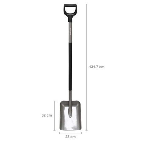Fiskars Ergonomic skovl Fiskars Ergonomic skovl sikrer komfort og holdbarhed. Skovlen har et stål-skaft og bredt blad, ideel til at flytte grus, sand og jord. Billedet viser produktet i en skrå vinkel.