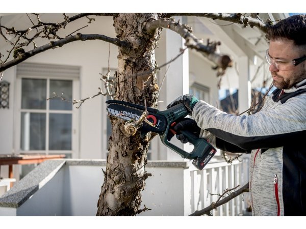 Metabo MS 18 LTX 15, akku-grensav, havearbejde, beskæring, træer, buske, haveværktøj.