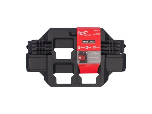 Milwaukee PACKOUT monteringsplade. Til fastgørelse af mindre PACKOUT- enheder og ophæng. Billedet viser produkt fra siden.