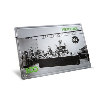Festool 100 år blikskilt retro-messestand