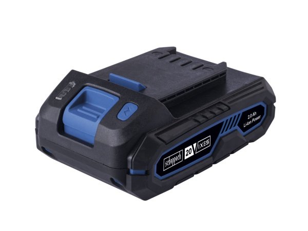 Scheppach batteri 2,0 Ah, SBP2.0. Billedet viser produktet med hvid baggrund.