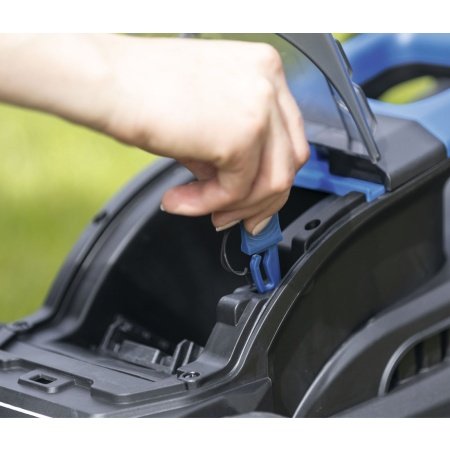 Scheppach plæneklipperBC-MP320-X-SET L, 32 cm 5911413403, m/lader & batteri. Billedet viser produkt med hvid baggrund.