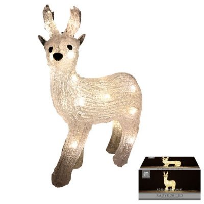 DGA rensdyr med 20 LED lys. 23x32x13cm klar akryl