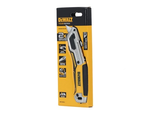 Dewalt kniv med trapezblad DWHT10999-0. Billedet viser produktet fra en skrå vinkel.