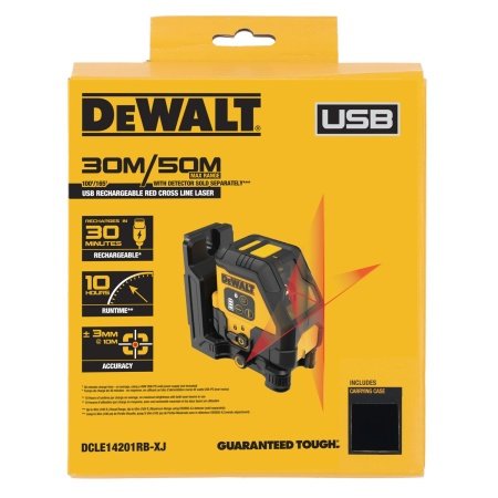 Dewalt USB-C krydslinjelaser Dewalt USB-C krydslinjelaser rød stråle