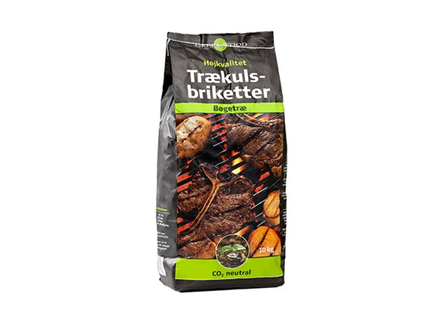 Greenwood trækulsbriketter. Produktet ses på palle.