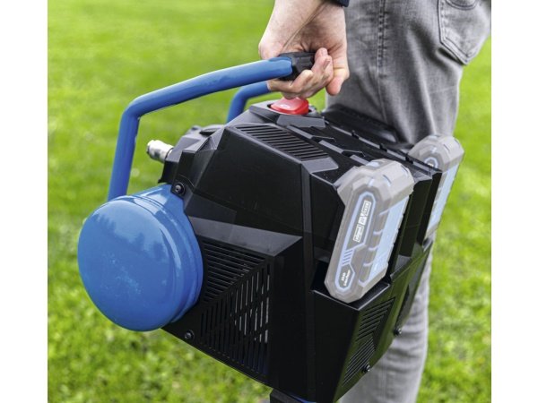Scheppach 2x20V C-ACT160-6-X kompressor. billedet viser produktet med hvid baggrund.