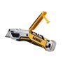 Dewalt kniv med trapezblad DWHT10999-0. Billedet viser produktets mulighed for at opbevarer klinger.