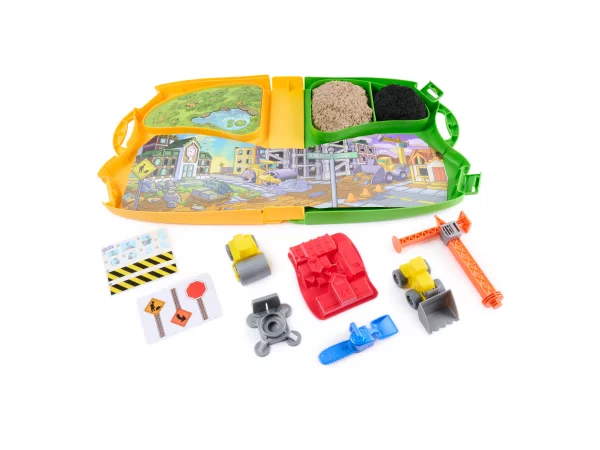 Kinetic Sand byggeplads. Produktindpakning vises