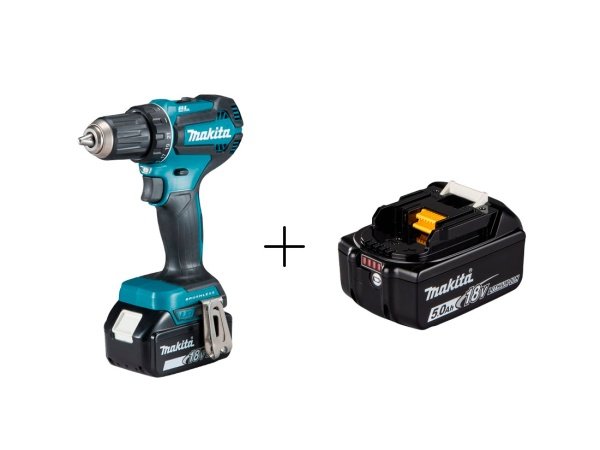 Makita bore-/skruemaskine DDF485Z Makita bore-/skruemaskine DDF485Z + batteripakke BL1850B. Billedet viser produktet med batteri