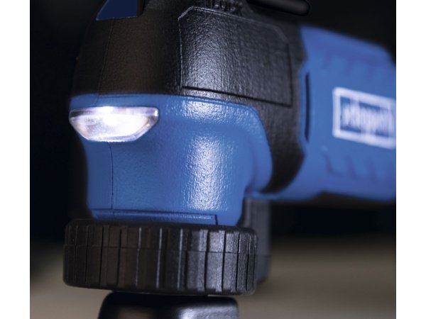 Scheppach multicutter C-MT40-X 20V, solo. Billedet viser produkt og tilbehør.