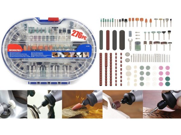 BaTo tilbehørssæt WorkPro 276 dele BaTo tilbehørssæt WorkPro med 276 dele i plastikkasse til skære- og slibeopgaver.