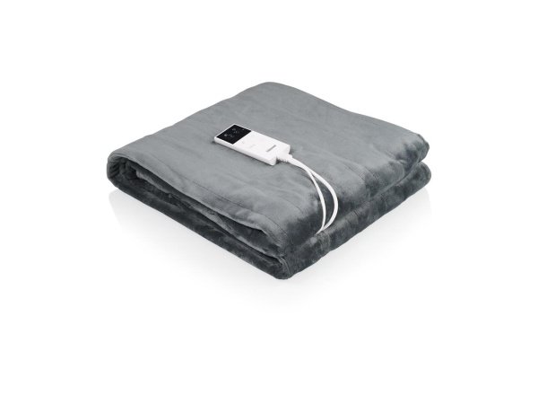 Tristar BW-4780 elektrisk varmetæppe Tristar BW-4780 elektrisk varmetæppe i grå fleece, 80W, størrelse 160x130 cm, med justerbare varmeindstillinger. Billedet viser hele produktet.