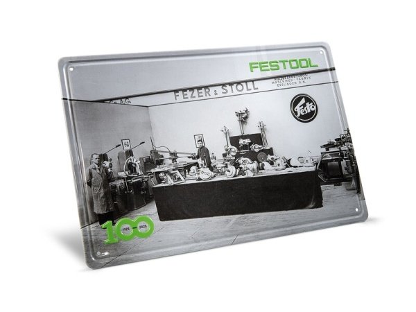 Festool 100 år blikskilt retro-messestand Festool 100 år blikskilt retro-messestand