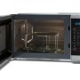 Sharp mikrobølgeovn YC-MG252AE-S, 900W, sølv. Billedet viser produktet åbent.