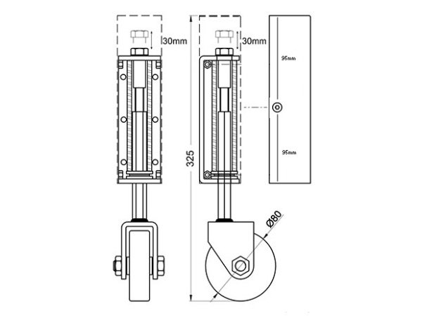 Svalk støttehjul fjederbelast.