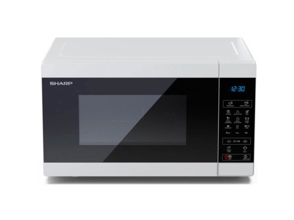 Sharp mikrobølgeovn YC-MG81EW Sharp mikrobølgeovn YC-MG81EW i hvid med grill. Billedet viser produktet forfra.