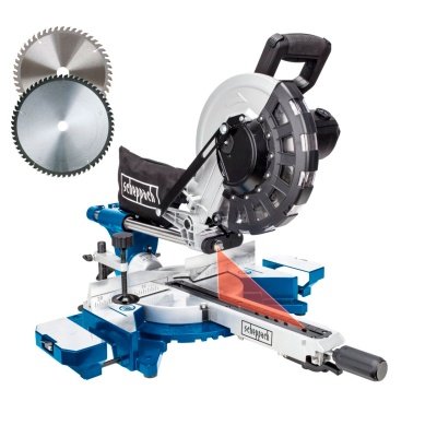 Scheppach kap-/geringssav HM254 med kraftig 2000 W motor til alsidige snit. Billedet viser produktet med hvid baggrund.