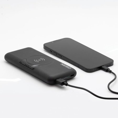 Nebo powerbank 10000 mAh wireless Nebo powerbank 10000 mAh wireless med trådløs opladning. Billedet viser produktet forfra.