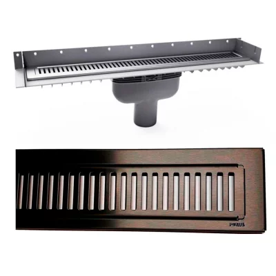 Purus Line Rib afløbsrendesæt m/Ø75mm vandret udløb