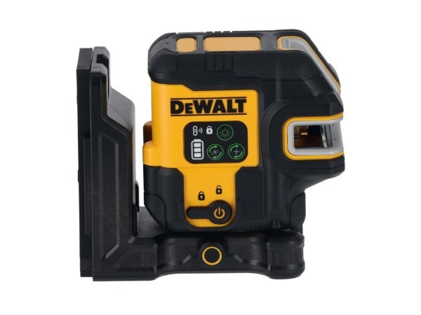Dewalt USB-C Krydslinjelaser + 5 punkt, grøn laser. Billedet viser produkt og USB-PD-oplader.