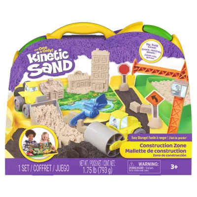 Kinetic Sand byggeplads. Produktindpakning vises