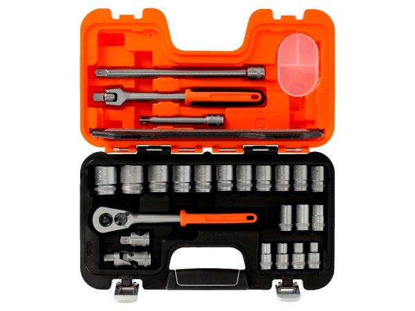 Bahco topnøglesæt 1/2' Bahco topnøglesæt 1/2' 24 dele, 370x95x210 mm. Billedet viser produktet med hvid baggrund.