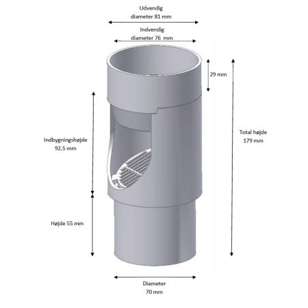 Regnvandsventil 75mm inkl. 5