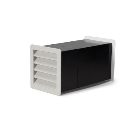 Viksa friskluftsventil type 1 grå/hvid, komplet sæt. Billedet viser produktet forfra.