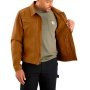 Carhartt® Duck Relaxed Fit jakke 105748BRN-S. Billedet viser produktet åbent på model.