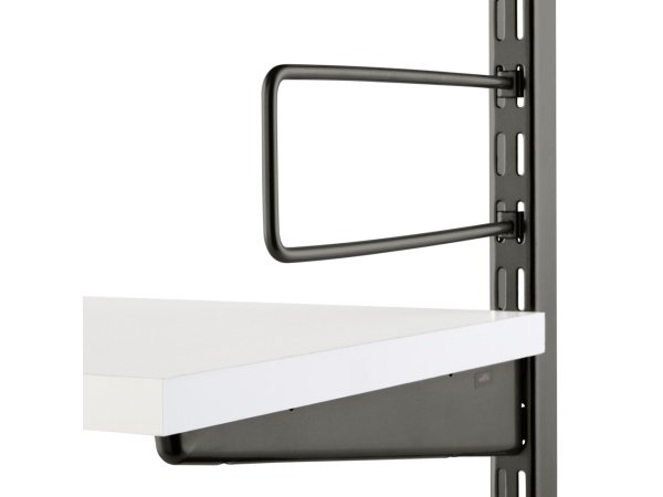 Elfa bogstøtte til vægskinne graphite Elfa bogstøtte til vægskinne graphite 19x75x250 mm 2 stk. Billedet viser produktet med hvid baggrund.