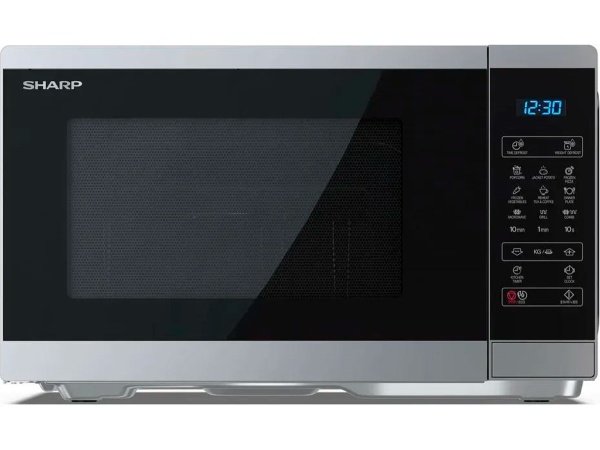 Sharp mikrobølgeovn YC-MG252AE-S Sharp mikrobølgeovn YC-MG252AE-S, 900W, sølv. Billedet viser produktet lukket.