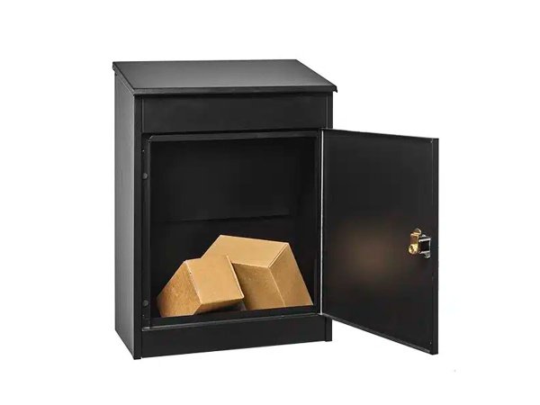 Mefa Bosca 406 pakkepostkasse Mefa Bosca 406 pakkepostkasse 390 x 530 x 225 mm, dybsort 9005. Billedet viser produktet lukket.