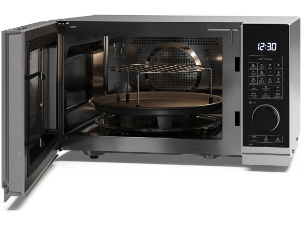 Sharp mikrobølgeovn 25 ltr., 900W Sharp mikrobølgeovn YC-PC254AES, 25 ltr., 900W. Billedet viser produktet forfra.