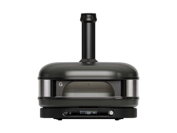 Gozney Dome XL pizzaovn Gen 2.0, sort. Billedet viser produktet forfra og tændt.