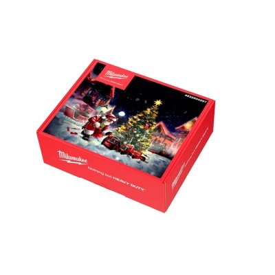 Milwaukee adventskalender 2025 med 5 værktøjsdele. Billedet viser produktet med hvid baggrund.